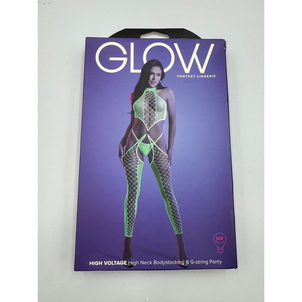 NWB Fantasy‎ Glow High Voltage High Neck Body Stocking & G-String Panty Women's